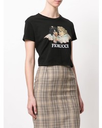 schwarzes bedrucktes T-Shirt mit einem Rundhalsausschnitt von Fiorucci