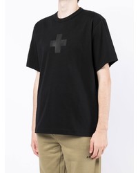 schwarzes bedrucktes T-Shirt mit einem Rundhalsausschnitt von Helmut Lang