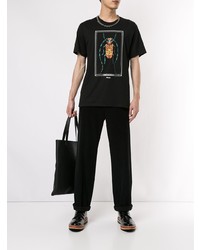 schwarzes bedrucktes T-Shirt mit einem Rundhalsausschnitt von Roberto Cavalli