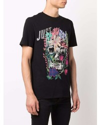 schwarzes bedrucktes T-Shirt mit einem Rundhalsausschnitt von Just Cavalli