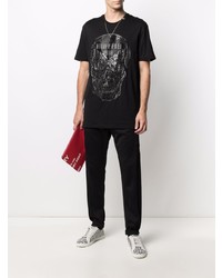 schwarzes bedrucktes T-Shirt mit einem Rundhalsausschnitt von Philipp Plein