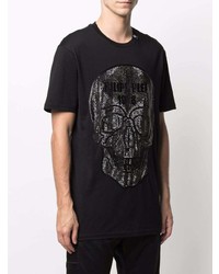 schwarzes bedrucktes T-Shirt mit einem Rundhalsausschnitt von Philipp Plein