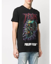 schwarzes bedrucktes T-Shirt mit einem Rundhalsausschnitt von Philipp Plein