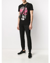 schwarzes bedrucktes T-Shirt mit einem Rundhalsausschnitt von Philipp Plein