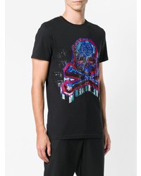 schwarzes bedrucktes T-Shirt mit einem Rundhalsausschnitt von Philipp Plein