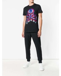 schwarzes bedrucktes T-Shirt mit einem Rundhalsausschnitt von Philipp Plein