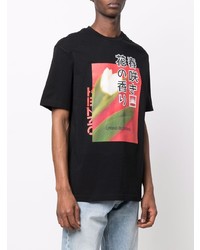 schwarzes bedrucktes T-Shirt mit einem Rundhalsausschnitt von Kenzo