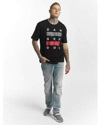 schwarzes bedrucktes T-Shirt mit einem Rundhalsausschnitt von Dangerous