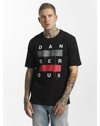 schwarzes bedrucktes T-Shirt mit einem Rundhalsausschnitt von Dangerous