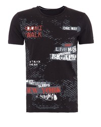 schwarzes bedrucktes T-Shirt mit einem Rundhalsausschnitt von DANIEL DAAF