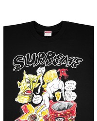 schwarzes bedrucktes T-Shirt mit einem Rundhalsausschnitt von Supreme