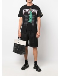 schwarzes bedrucktes T-Shirt mit einem Rundhalsausschnitt von Raf Simons