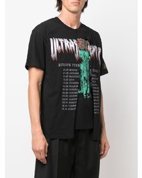 schwarzes bedrucktes T-Shirt mit einem Rundhalsausschnitt von Raf Simons