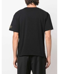 schwarzes bedrucktes T-Shirt mit einem Rundhalsausschnitt von Raf Simons