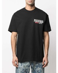 schwarzes bedrucktes T-Shirt mit einem Rundhalsausschnitt von Pleasures