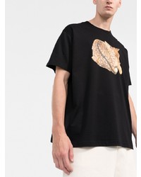 schwarzes bedrucktes T-Shirt mit einem Rundhalsausschnitt von Burberry