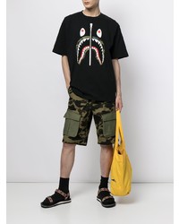 schwarzes bedrucktes T-Shirt mit einem Rundhalsausschnitt von A Bathing Ape