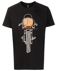 schwarzes bedrucktes T-Shirt mit einem Rundhalsausschnitt von Deus Ex Machina