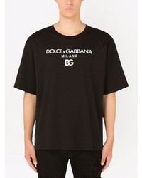 schwarzes bedrucktes T-Shirt mit einem Rundhalsausschnitt von Dolce & Gabbana