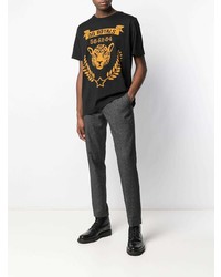 schwarzes bedrucktes T-Shirt mit einem Rundhalsausschnitt von Dolce & Gabbana