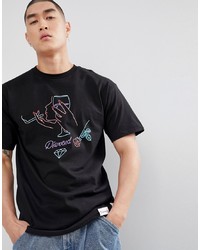 schwarzes bedrucktes T-Shirt mit einem Rundhalsausschnitt von Diamond Supply