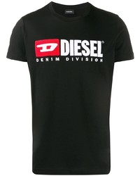 schwarzes bedrucktes T-Shirt mit einem Rundhalsausschnitt von Diesel