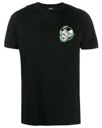 schwarzes bedrucktes T-Shirt mit einem Rundhalsausschnitt von Diesel