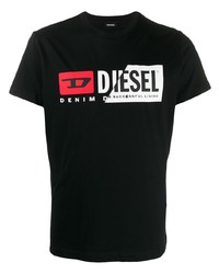 schwarzes bedrucktes T-Shirt mit einem Rundhalsausschnitt von Diesel