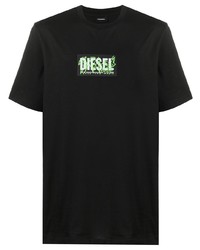 schwarzes bedrucktes T-Shirt mit einem Rundhalsausschnitt von Diesel