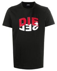 schwarzes bedrucktes T-Shirt mit einem Rundhalsausschnitt von Diesel