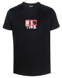 schwarzes bedrucktes T-Shirt mit einem Rundhalsausschnitt von Diesel