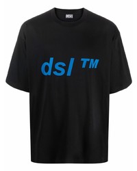 schwarzes bedrucktes T-Shirt mit einem Rundhalsausschnitt von Diesel