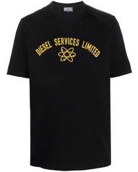 schwarzes bedrucktes T-Shirt mit einem Rundhalsausschnitt von Diesel