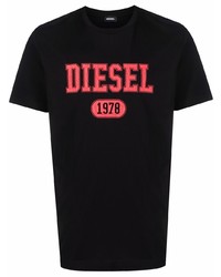 schwarzes bedrucktes T-Shirt mit einem Rundhalsausschnitt von Diesel