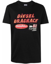 schwarzes bedrucktes T-Shirt mit einem Rundhalsausschnitt von Diesel