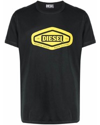 schwarzes bedrucktes T-Shirt mit einem Rundhalsausschnitt von Diesel