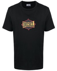 schwarzes bedrucktes T-Shirt mit einem Rundhalsausschnitt von Diesel