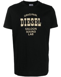 schwarzes bedrucktes T-Shirt mit einem Rundhalsausschnitt von Diesel