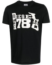 schwarzes bedrucktes T-Shirt mit einem Rundhalsausschnitt von Diesel