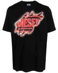 schwarzes bedrucktes T-Shirt mit einem Rundhalsausschnitt von Diesel