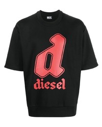 schwarzes bedrucktes T-Shirt mit einem Rundhalsausschnitt von Diesel