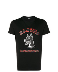 schwarzes bedrucktes T-Shirt mit einem Rundhalsausschnitt von Diesel