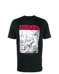 schwarzes bedrucktes T-Shirt mit einem Rundhalsausschnitt von Diesel