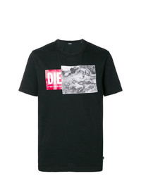 schwarzes bedrucktes T-Shirt mit einem Rundhalsausschnitt von Diesel