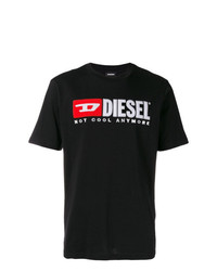 schwarzes bedrucktes T-Shirt mit einem Rundhalsausschnitt von Diesel