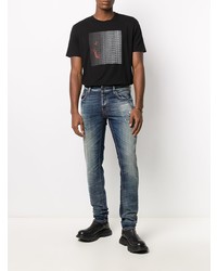 schwarzes bedrucktes T-Shirt mit einem Rundhalsausschnitt von Just Cavalli