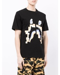 schwarzes bedrucktes T-Shirt mit einem Rundhalsausschnitt von A Bathing Ape