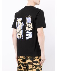 schwarzes bedrucktes T-Shirt mit einem Rundhalsausschnitt von A Bathing Ape