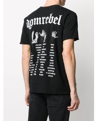 schwarzes bedrucktes T-Shirt mit einem Rundhalsausschnitt von DOMREBEL