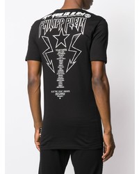 schwarzes bedrucktes T-Shirt mit einem Rundhalsausschnitt von Philipp Plein